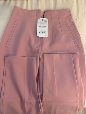 High-Waist Pink Straight-Leg Pants - XS